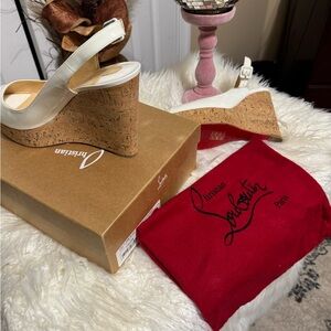 Christian Louboutin White Cork Wedges
